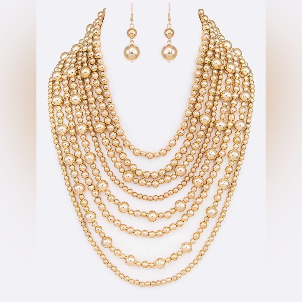 Multi Strand Pearl Chunky Statement Necklace